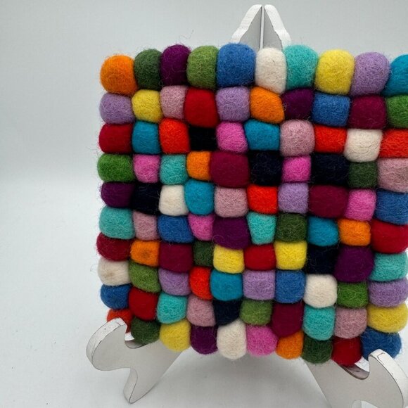 Trader Joe's Hand Crafted Felted Wool Trivet Hot Pad colorful vibrant fun trendy - Picture 4 of 8